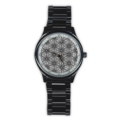 Black And White Pattern Stainless Steel Round Watch by HermanTelo