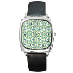 Colored Geometric Ornate Patterned Print Square Metal Watch by dflcprintsclothing