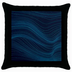 Abstract Glowing Blue Wave Lines Pattern With Particles Elements Dark Background Throw Pillow Case (black) by Wegoenart