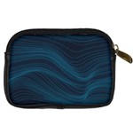 Abstract Glowing Blue Wave Lines Pattern With Particles Elements Dark Background Digital Camera Leather Case Back
