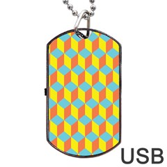 Cube Hexagon Pattern Yellow Blue Dog Tag Usb Flash (one Side) by Vaneshart