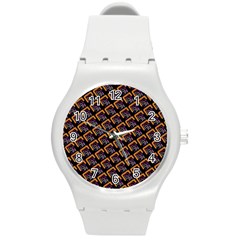Abstract Orange Geometric Pattern Round Plastic Sport Watch (m) by Vaneshart