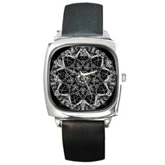 Black And White Pattern Square Metal Watch by Sobalvarro