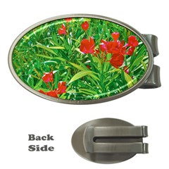 Red Flowers And Green Plants At Outdoor Garden Money Clips (oval)  by dflcprintsclothing
