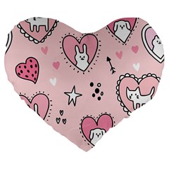 Cartoon Cute Valentines Day Doodle Heart Love Flower Seamless Pattern Vector Large 19  Premium Heart Shape Cushions by Vaneshart