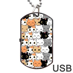 Cute Cat Kitten Cartoon Doodle Seamless Pattern Dog Tag Usb Flash (two Sides) by Vaneshart