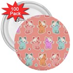 Cute Kawaii Kittens Seamless Pattern 3  Buttons (100 pack) 