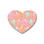 Cute Kawaii Kittens Seamless Pattern Heart Coaster (4 pack) 