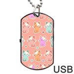 Cute Kawaii Kittens Seamless Pattern Dog Tag USB Flash (One Side)