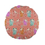 Cute Kawaii Kittens Seamless Pattern Standard 15  Premium Flano Round Cushions