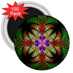 Fractal Abstract Flower Floral 3  Magnets (100 Pack) by Wegoenart