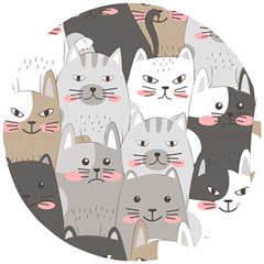 Cute Cats Seamless Pattern Wooden Puzzle Round by Wegoenart