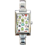 Seamless Pattern With Funny Monsters Cartoon Hand Drawn Characters Colorful Unusual Creatures Rectangle Italian Charm Watch