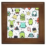 Seamless Pattern With Funny Monsters Cartoon Hand Drawn Characters Colorful Unusual Creatures Framed Tile