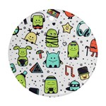 Seamless Pattern With Funny Monsters Cartoon Hand Drawn Characters Colorful Unusual Creatures Ornament (Round)
