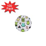 Seamless Pattern With Funny Monsters Cartoon Hand Drawn Characters Colorful Unusual Creatures 1  Mini Buttons (100 pack) 