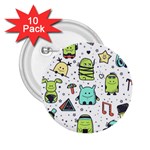 Seamless Pattern With Funny Monsters Cartoon Hand Drawn Characters Colorful Unusual Creatures 2.25  Buttons (10 pack) 