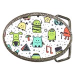 Seamless Pattern With Funny Monsters Cartoon Hand Drawn Characters Colorful Unusual Creatures Belt Buckles Front