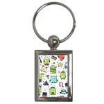 Seamless Pattern With Funny Monsters Cartoon Hand Drawn Characters Colorful Unusual Creatures Key Chain (Rectangle)