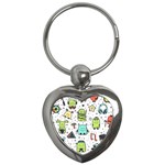 Seamless Pattern With Funny Monsters Cartoon Hand Drawn Characters Colorful Unusual Creatures Key Chain (Heart)