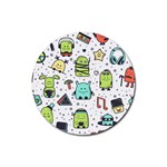 Seamless Pattern With Funny Monsters Cartoon Hand Drawn Characters Colorful Unusual Creatures Rubber Coaster (Round) 