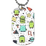 Seamless Pattern With Funny Monsters Cartoon Hand Drawn Characters Colorful Unusual Creatures Dog Tag (Two Sides)