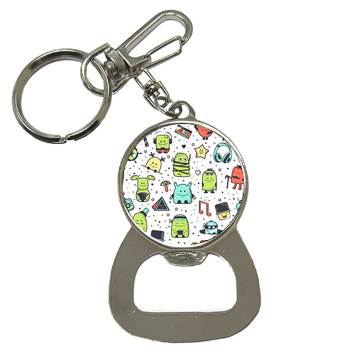 Seamless Pattern With Funny Monsters Cartoon Hand Drawn Characters Colorful Unusual Creatures Bottle Opener Key Chain