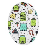 Seamless Pattern With Funny Monsters Cartoon Hand Drawn Characters Colorful Unusual Creatures Oval Ornament (Two Sides)