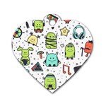 Seamless Pattern With Funny Monsters Cartoon Hand Drawn Characters Colorful Unusual Creatures Dog Tag Heart (One Side)