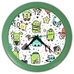 Seamless Pattern With Funny Monsters Cartoon Hand Drawn Characters Colorful Unusual Creatures Color Wall Clock Front