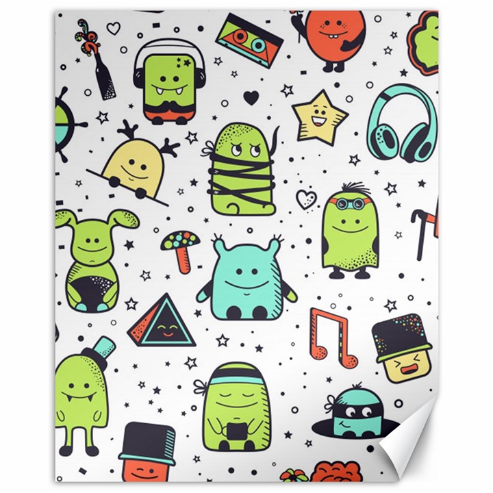 Seamless Pattern With Funny Monsters Cartoon Hand Drawn Characters Colorful Unusual Creatures Canvas 11  x 14 