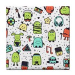 Seamless Pattern With Funny Monsters Cartoon Hand Drawn Characters Colorful Unusual Creatures Face Towel