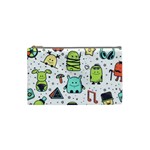 Seamless Pattern With Funny Monsters Cartoon Hand Drawn Characters Colorful Unusual Creatures Cosmetic Bag (Small)