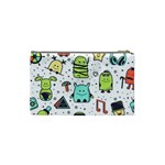 Seamless Pattern With Funny Monsters Cartoon Hand Drawn Characters Colorful Unusual Creatures Cosmetic Bag (Small) Back