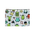 Seamless Pattern With Funny Monsters Cartoon Hand Drawn Characters Colorful Unusual Creatures Cosmetic Bag (Medium)