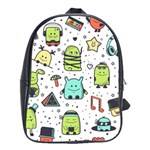 Seamless Pattern With Funny Monsters Cartoon Hand Drawn Characters Colorful Unusual Creatures School Bag (Large)
