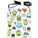 Seamless Pattern With Funny Monsters Cartoon Hand Drawn Characters Colorful Unusual Creatures Shoulder Sling Bag