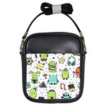 Seamless Pattern With Funny Monsters Cartoon Hand Drawn Characters Colorful Unusual Creatures Girls Sling Bag