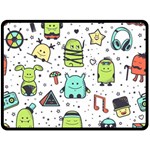 Seamless Pattern With Funny Monsters Cartoon Hand Drawn Characters Colorful Unusual Creatures Fleece Blanket (Large) 