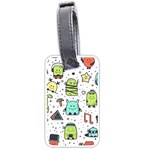 Seamless Pattern With Funny Monsters Cartoon Hand Drawn Characters Colorful Unusual Creatures Luggage Tag (one side)