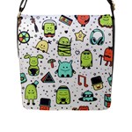 Seamless Pattern With Funny Monsters Cartoon Hand Drawn Characters Colorful Unusual Creatures Flap Closure Messenger Bag (L)