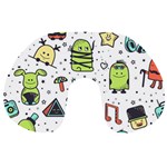 Seamless Pattern With Funny Monsters Cartoon Hand Drawn Characters Colorful Unusual Creatures Travel Neck Pillow