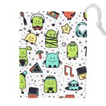 Seamless Pattern With Funny Monsters Cartoon Hand Drawn Characters Colorful Unusual Creatures Drawstring Pouch (4XL)