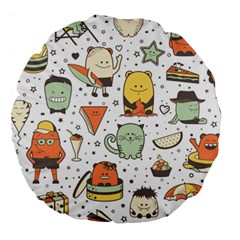 Funny Seamless Pattern With Cartoon Monsters Personage Colorful Hand Drawn Characters Unusual Creatu Large 18  Premium Round Cushions by Nexatart