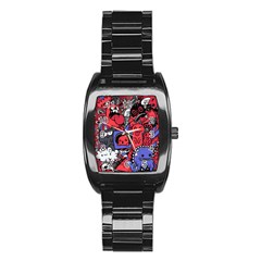Abstract Grunge Urban Pattern With Monster Character Super Drawing Graffiti Style Vector Illustratio Stainless Steel Barrel Watch by Nexatart