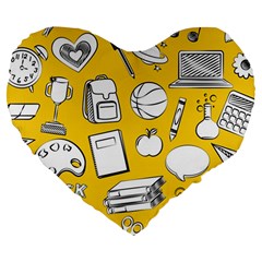 Pattern With Basketball Apple Paint Back School Illustration Large 19  Premium Flano Heart Shape Cushions by Nexatart