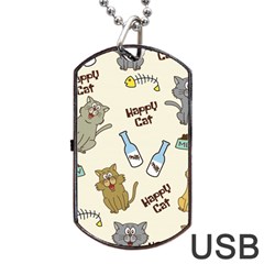 Happy Cats Pattern Background Dog Tag Usb Flash (two Sides)
