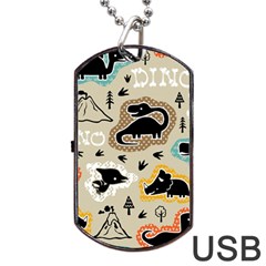 Seamless Pattern With Dinosaurs Silhouette Dog Tag Usb Flash (two Sides)