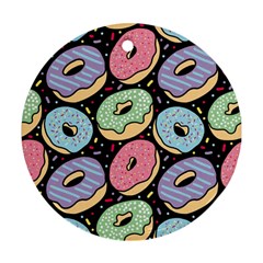 Colorful Donut Seamless Pattern On Black Vector Ornament (round) by Sobalvarro