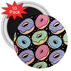 Colorful Donut Seamless Pattern On Black Vector 3  Magnets (10 Pack)  by Sobalvarro